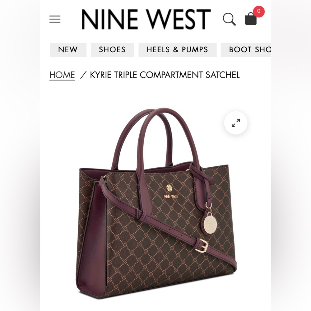 Nine West Kyrie Triple Compartment Satchel Handbag Purse - Picture 4 of 9